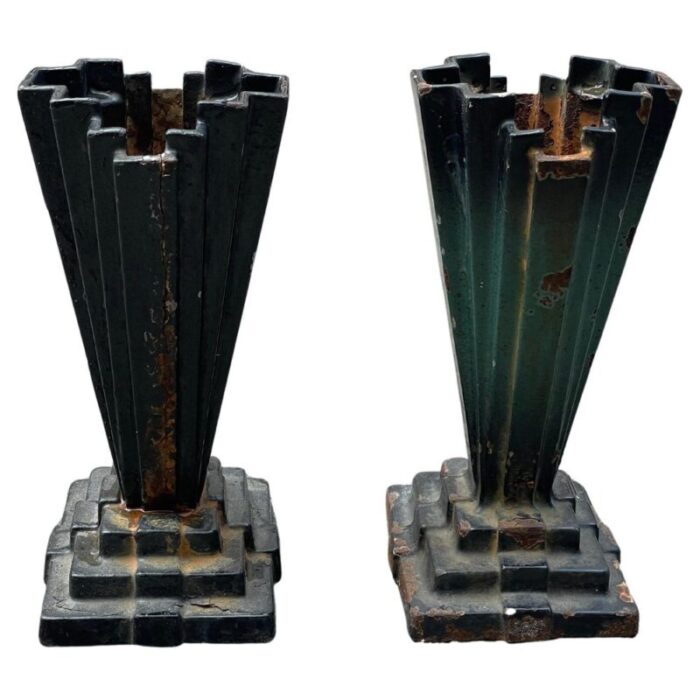 art deco swedish mortuary vases in cast iron 1923 set of 2 1