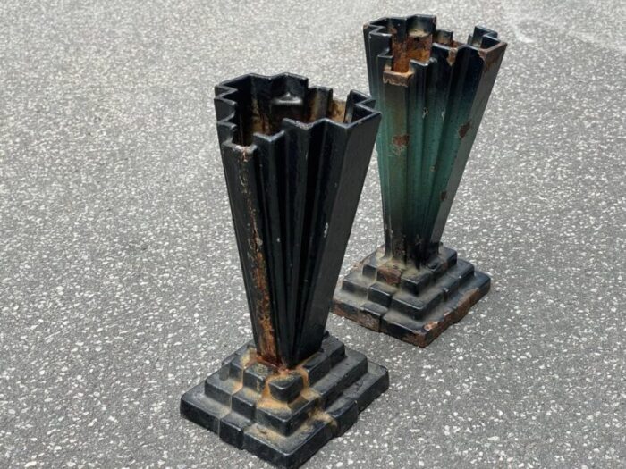 art deco swedish mortuary vases in cast iron 1923 set of 2 5