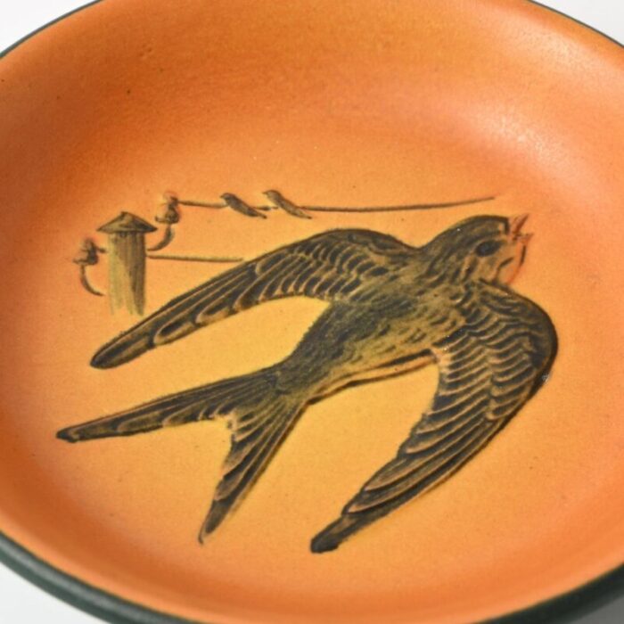 art nouveau danish plate with swallow from ipsen 1920s 2