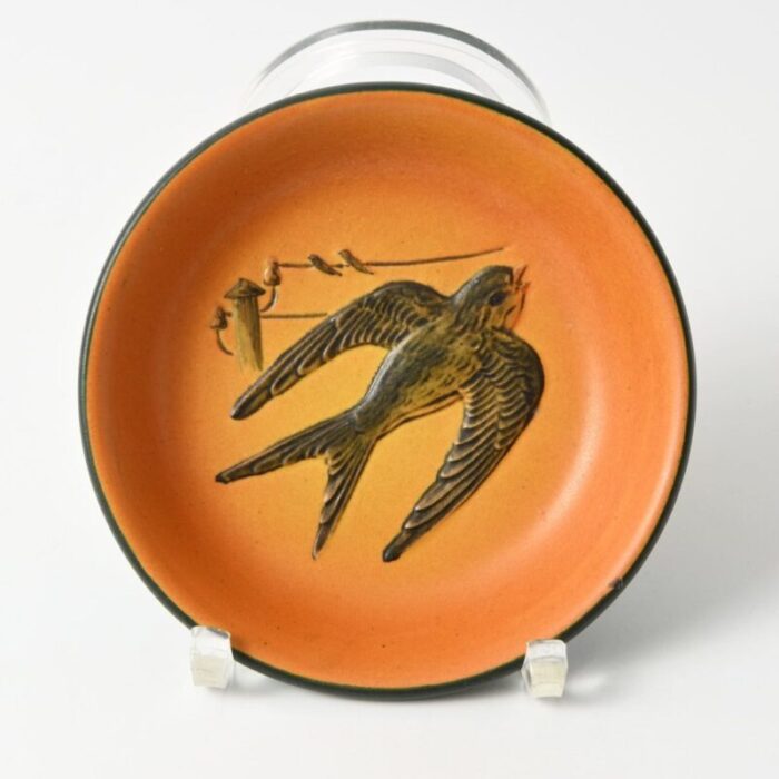 art nouveau danish plate with swallow from ipsen 1920s 3