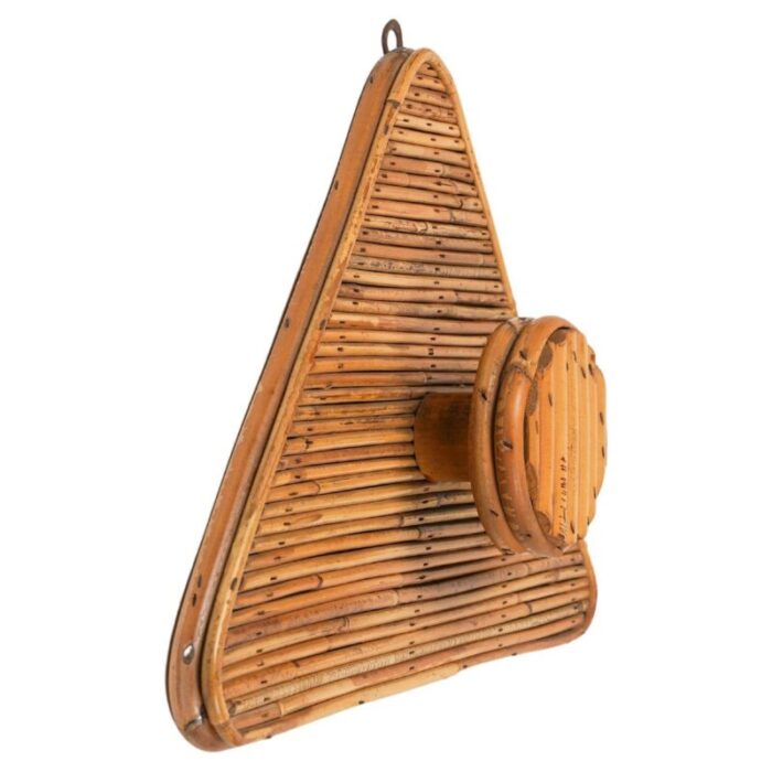 bamboo and rattan triangular coat rack stand in the style of vivai del sud italy 1960s 3