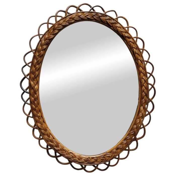 bamboo and rattan wall mirror italy 1960s 1