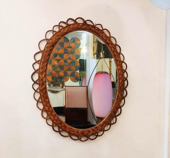 bamboo and rattan wall mirror italy 1960s 6