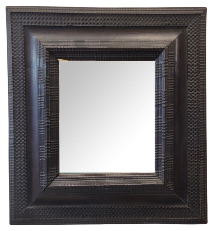 baroque mirror with ebonized and curly wood frame 18th century 4107