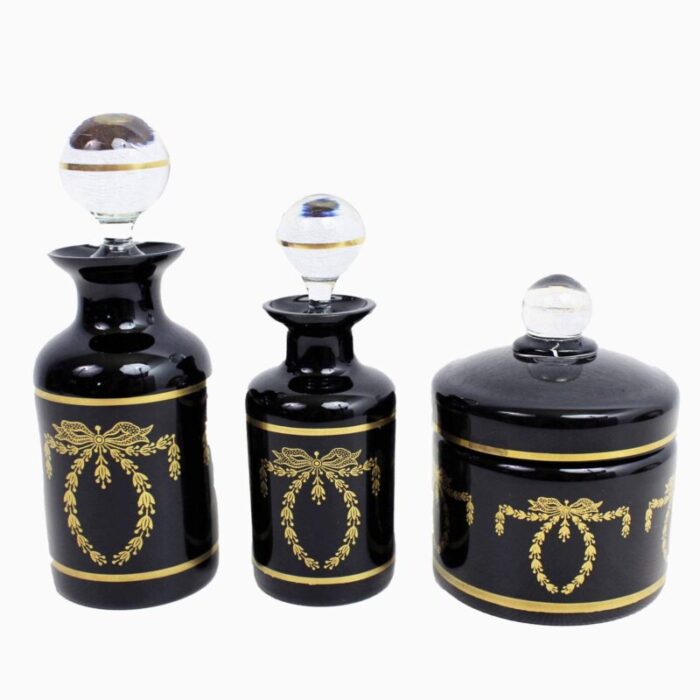 black and golden glass bathroom set paris 1930s set of 3 1