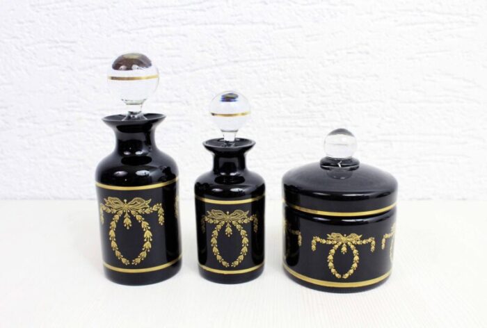 black and golden glass bathroom set paris 1930s set of 3 11