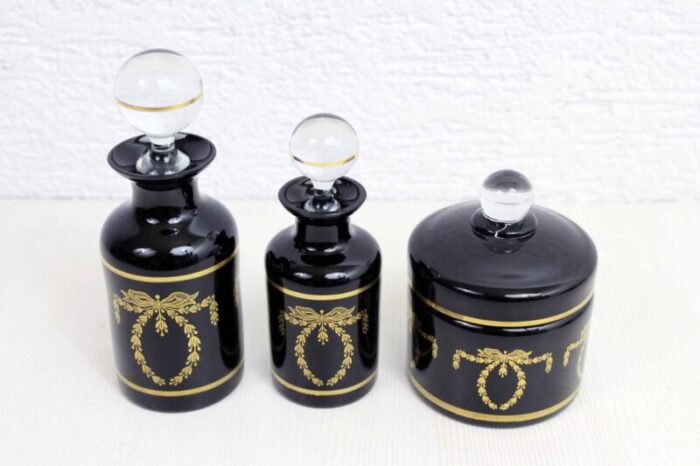 black and golden glass bathroom set paris 1930s set of 3 2