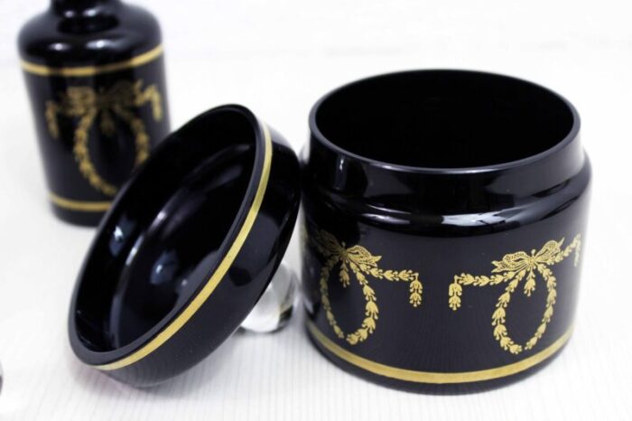 black and golden glass bathroom set paris 1930s set of 3 4