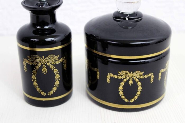 black and golden glass bathroom set paris 1930s set of 3 7