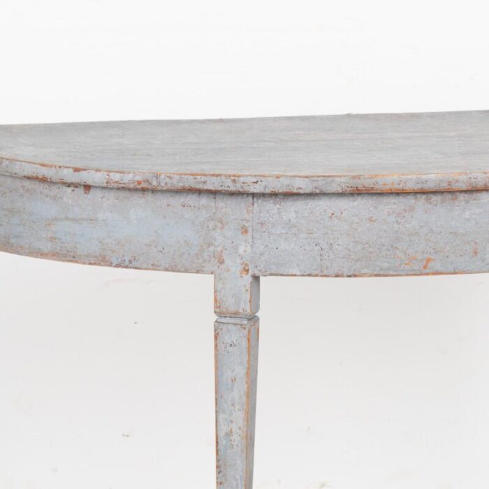 blue painted swedish pine demi lune console table circa 1880 3006