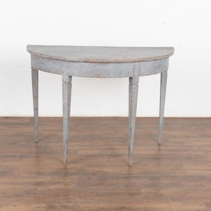 blue painted swedish pine demi lune console table circa 1880 9491