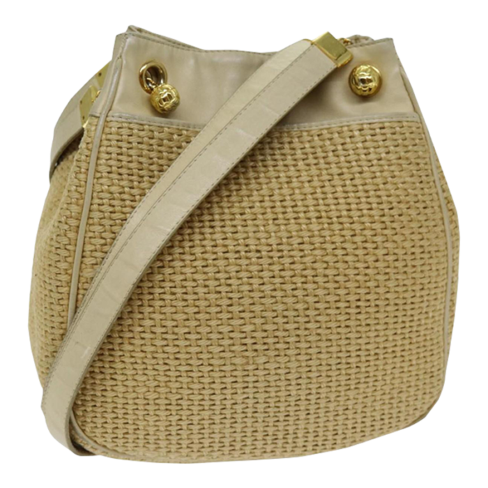 bottega veneta shoulder bag straw beige auth 75697 2196