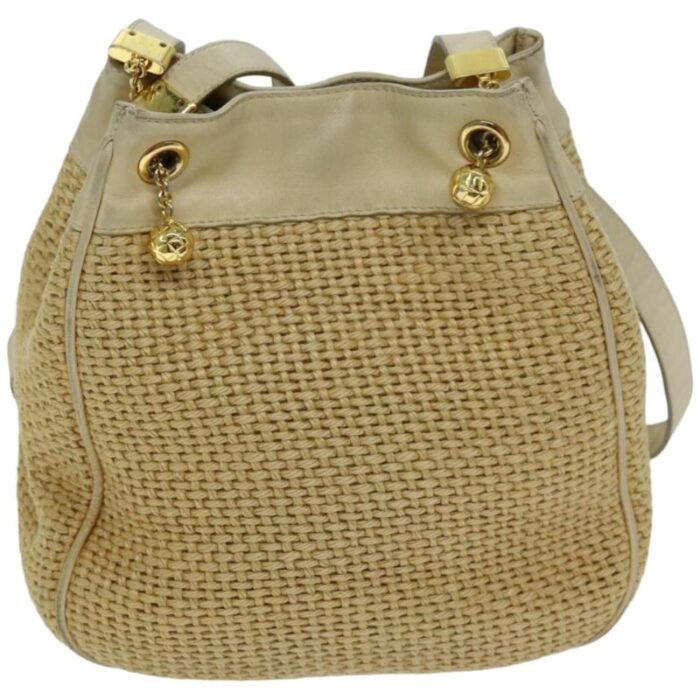 bottega veneta shoulder bag straw beige auth 75697 9304