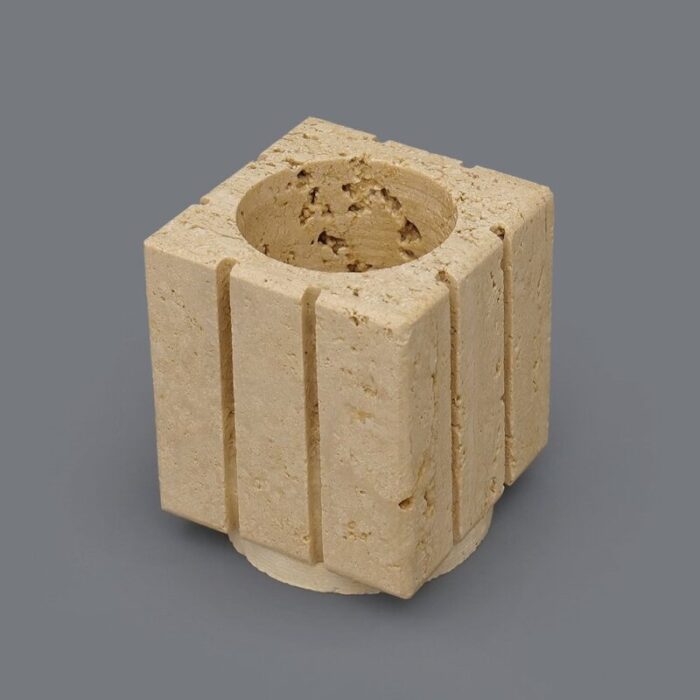 box pen holder and paperweight in travertine 1970s set of 3 13