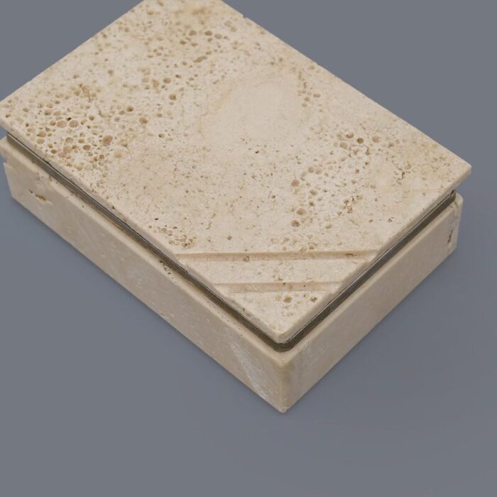 box pen holder and paperweight in travertine 1970s set of 3 5