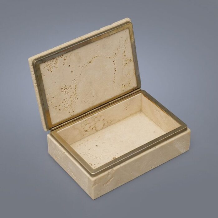 box pen holder and paperweight in travertine 1970s set of 3 6