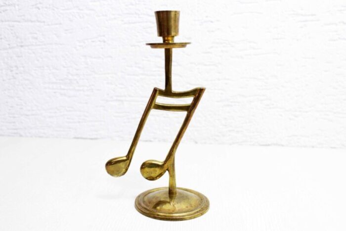 brass music note candleholder 1970s 1