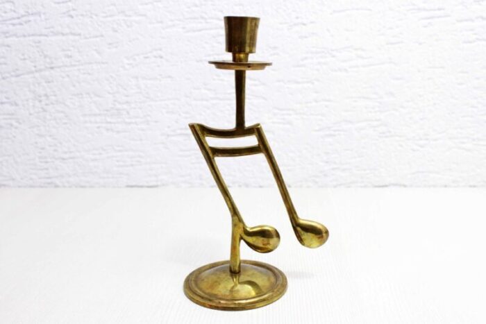 brass music note candleholder 1970s 2