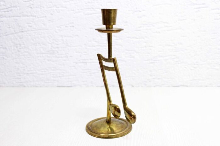 brass music note candleholder 1970s 3