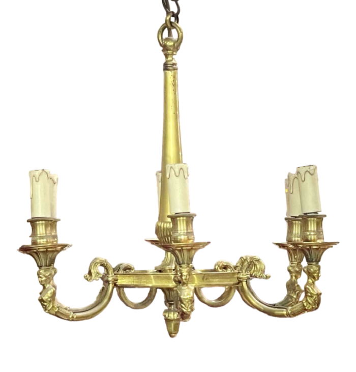 bronze chandelier with 6 lights 1950s 4589