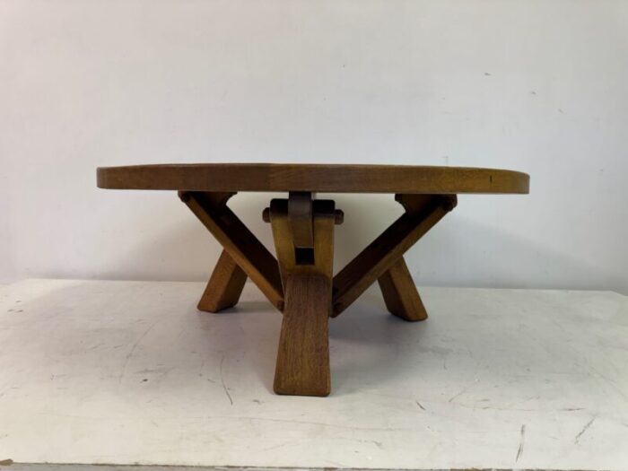 brutalist dutch circular coffee table in oak 1960s 3173