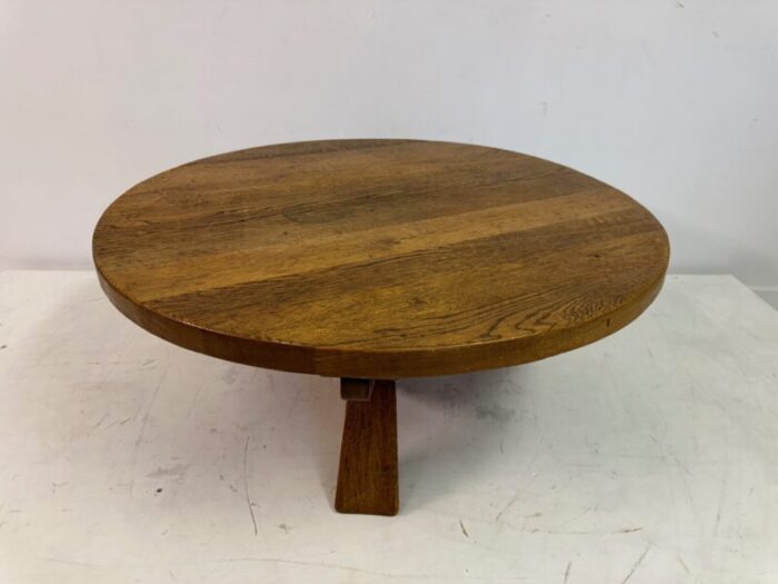 brutalist dutch circular coffee table in oak 1960s 3394