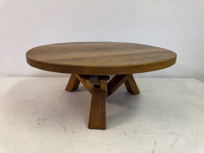 brutalist dutch circular coffee table in oak 1960s 6405