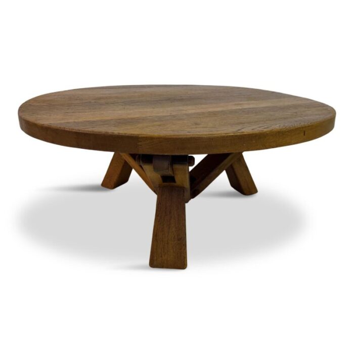 brutalist dutch circular coffee table in oak 1960s 7328