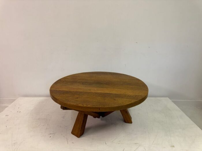 brutalist dutch circular coffee table in oak 1960s 7349