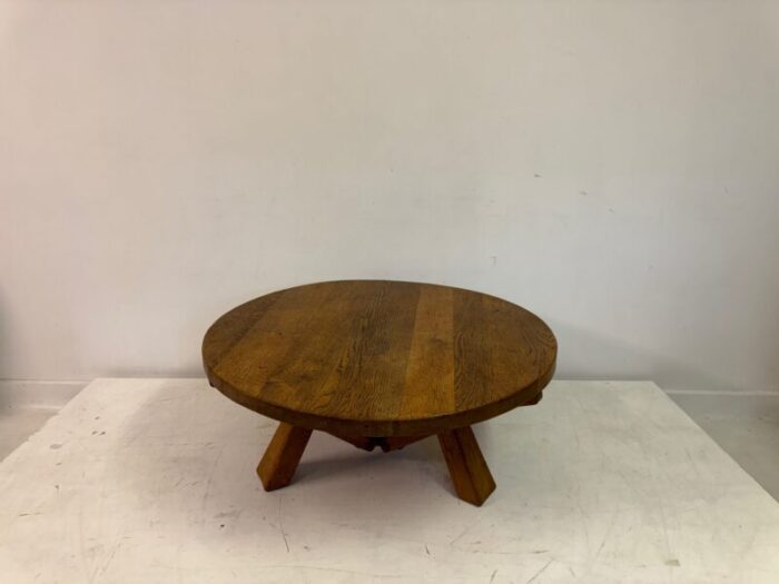 brutalist dutch circular coffee table in oak 1960s 7749