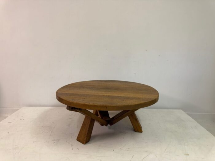 brutalist dutch circular coffee table in oak 1960s 7988