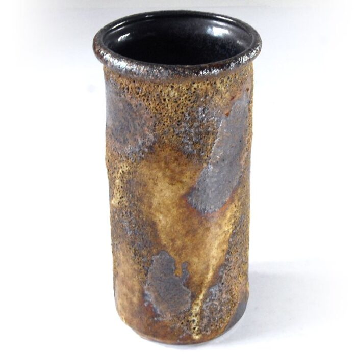 brutalist fat lava ceramic tube vase from rusch 1960s 1