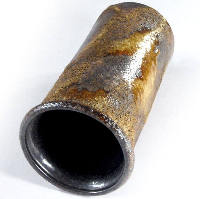 brutalist fat lava ceramic tube vase from rusch 1960s 3