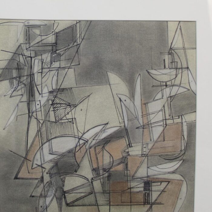 c malengrez composition 1971 charcoal drawing framed 7132