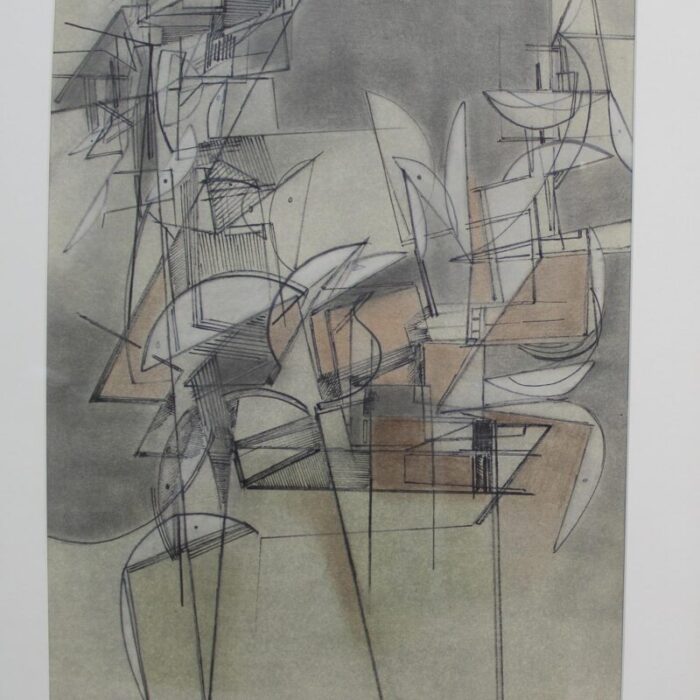 c malengrez composition 1971 charcoal drawing framed 7151