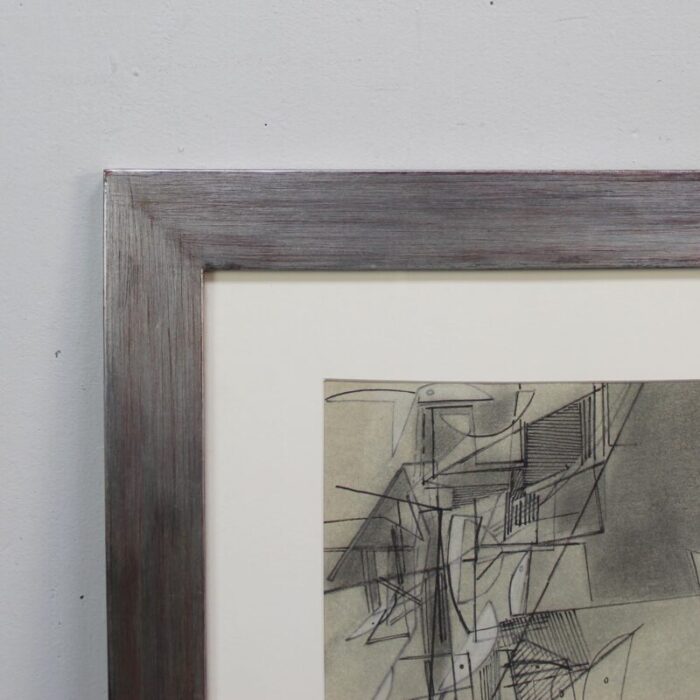 c malengrez composition 1971 charcoal drawing framed 8070