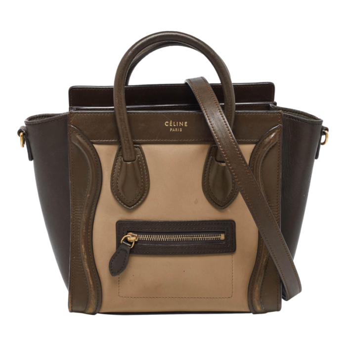 celine greenbeige leather nano luggage tote 3104