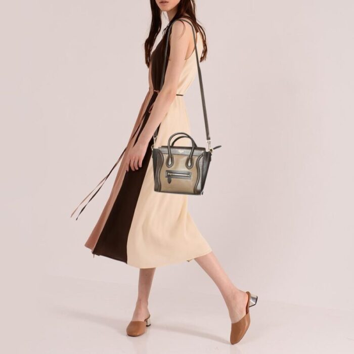 celine greenbeige leather nano luggage tote 8632