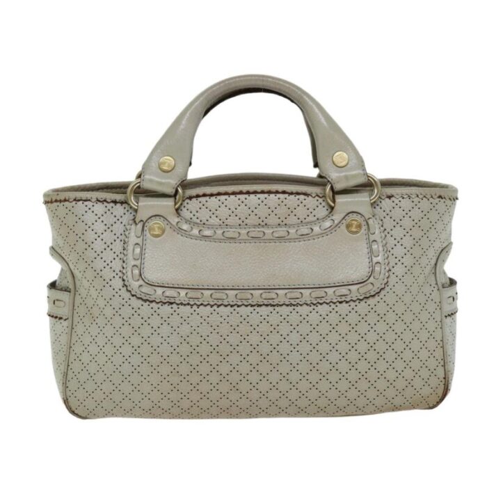 celine hand bag leather beige auth 74693 0887