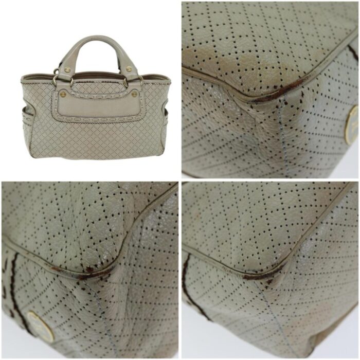 celine hand bag leather beige auth 74693 3473