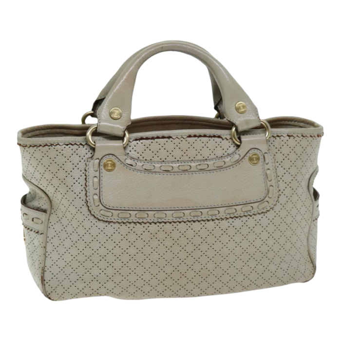 celine hand bag leather beige auth 74693 4064