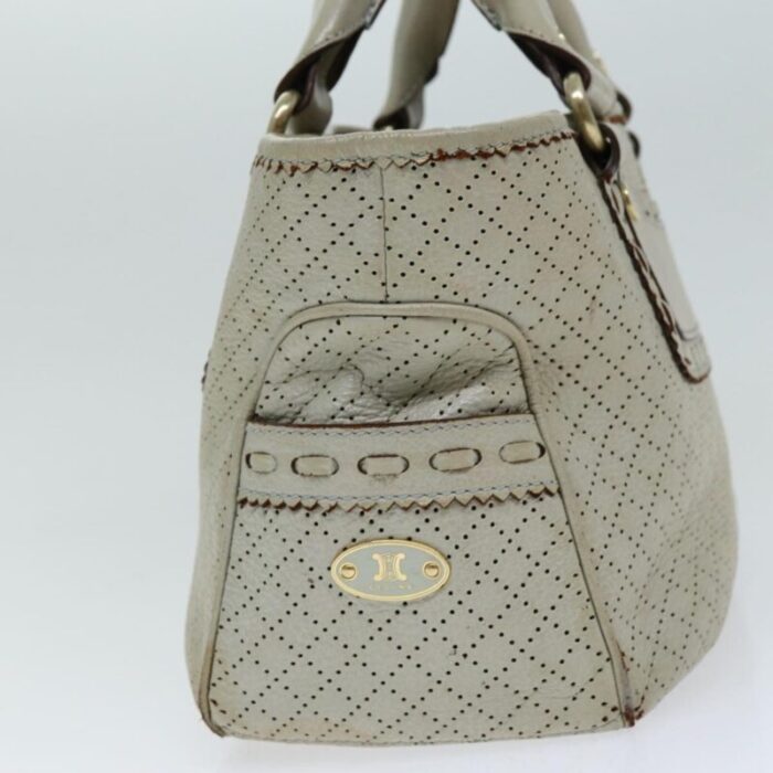 celine hand bag leather beige auth 74693 8005