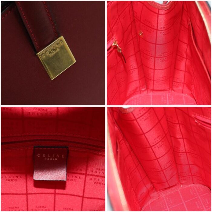 celine hand bag leather red auth 76090 8155