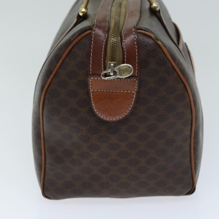 celine macadam canvas boston bag pvc leather brown auth 76580 0888