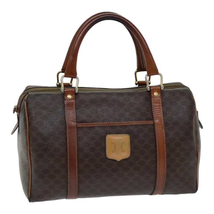 celine macadam canvas boston bag pvc leather brown auth 76580 5930