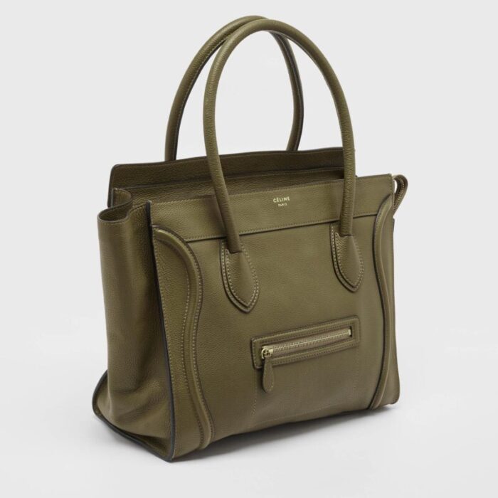 celine olive green leather shoulder luggage tote 2379