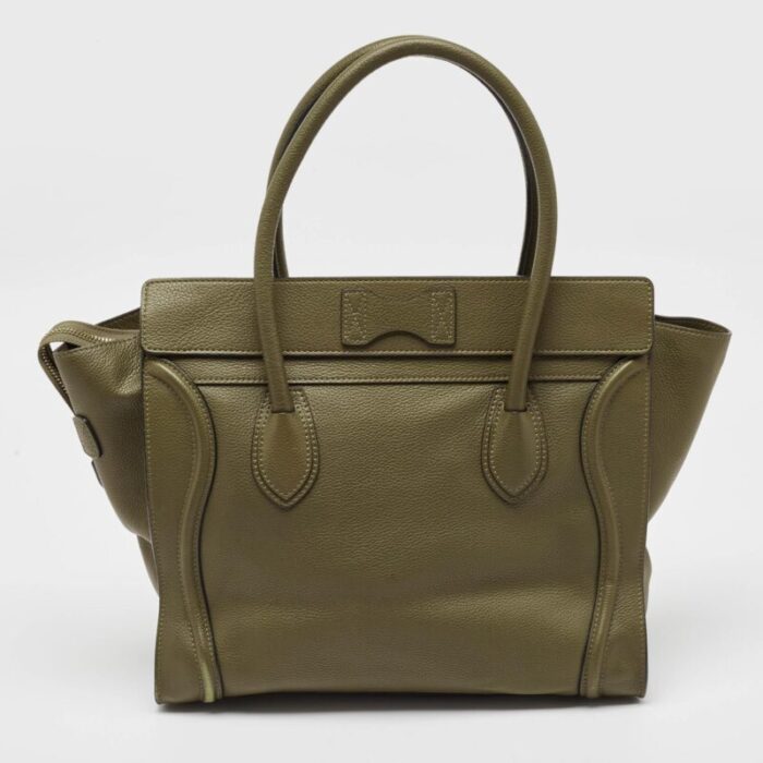 celine olive green leather shoulder luggage tote 4508