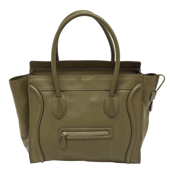 celine olive green leather shoulder luggage tote 6846