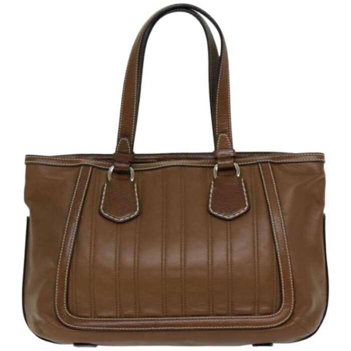 celine tote bag leather brown auth ep4230 0583