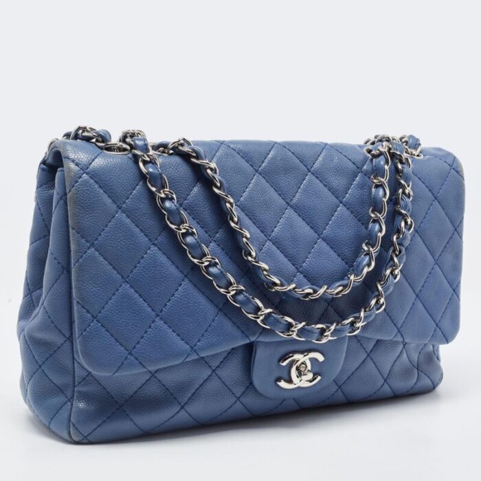 chanel blue quilted caviar leather jumbo classic single flap bag 3708